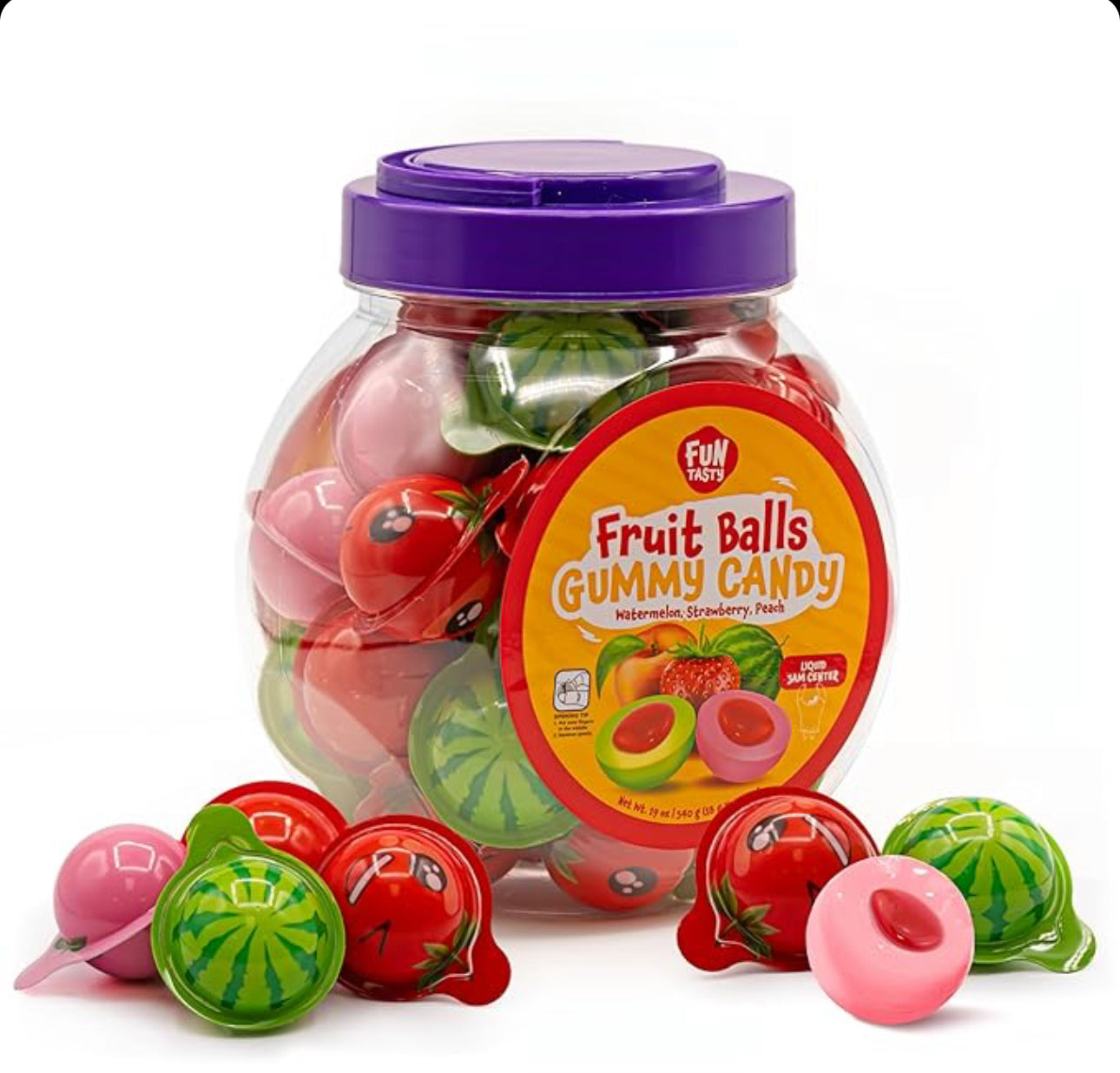 30 Count Fruit Gummy Balls – Jam Filled | 19-Ounce Jar, 12 Count per Case
