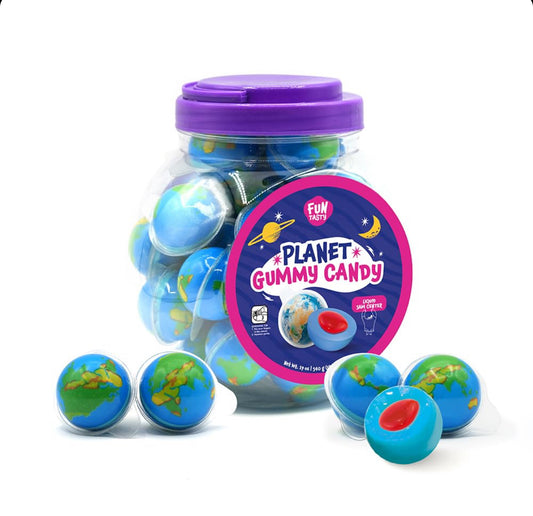 30 Count Earth Planet Gummy Balls Candy – Jam Filled | 19-Ounce Jar, 12 Count per Case