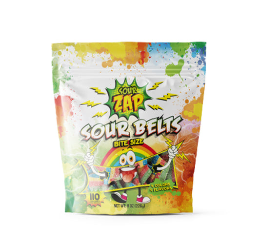 Sour Bite-Size Belts Gummy Candy Assorted Fruit Flavors | 8-Ounce Pack, 10 Count per Case