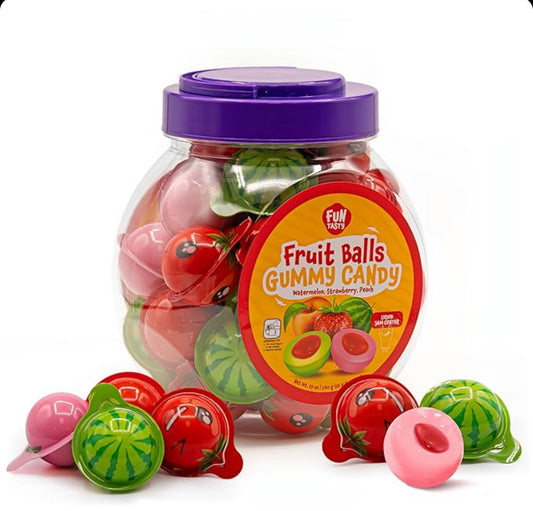 30 Count Fruit Gummy Balls – Jam Filled | 19-Ounce Jar, 12 Count per Case